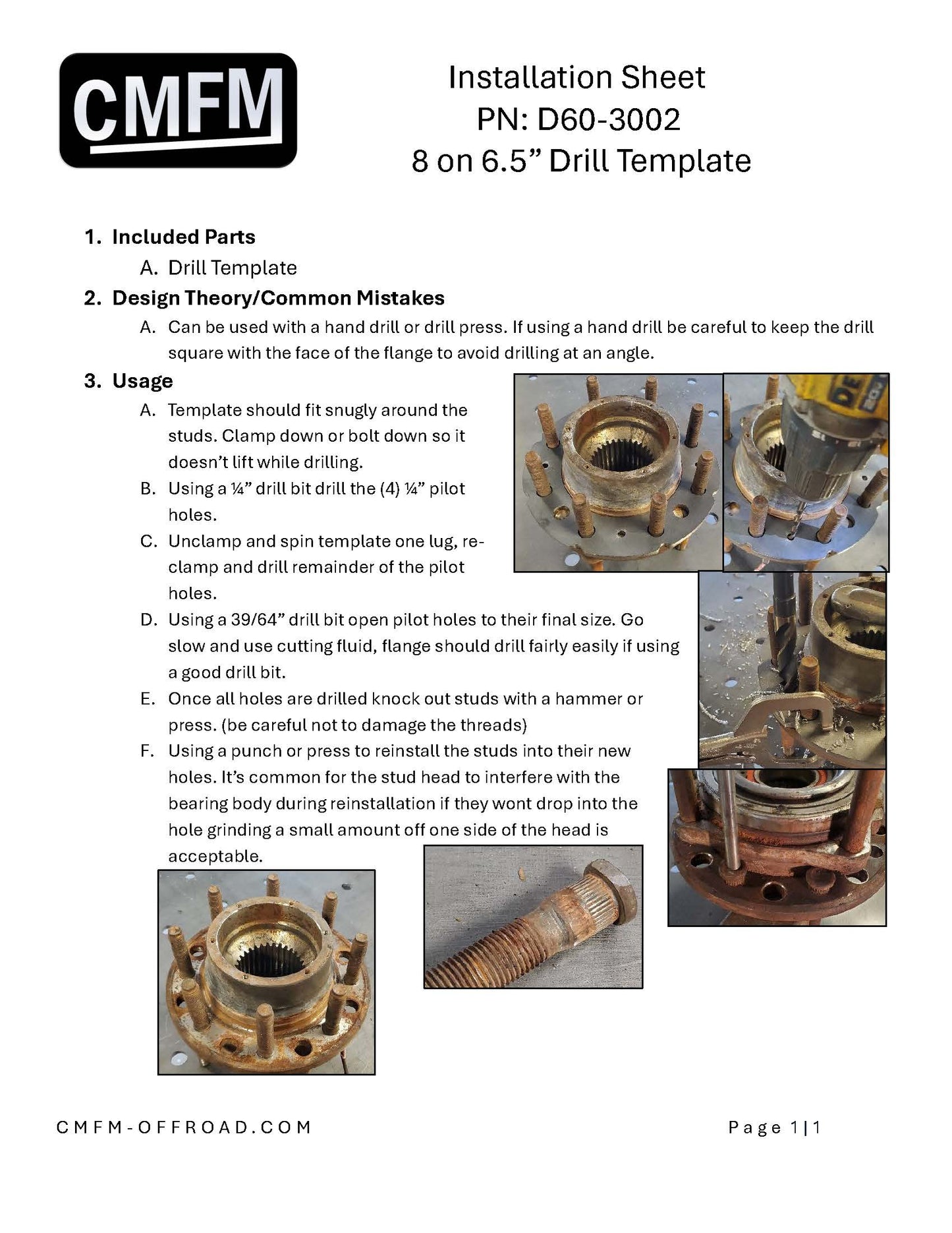 8 on 6.5" Drill Template Dana 60
