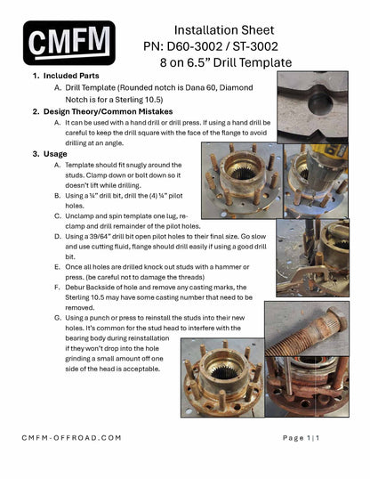 8 on 6.5" Drill Template Sterling 10.5
