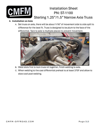 Narrow Axle Truss, Sterling 10.25 and 10.5